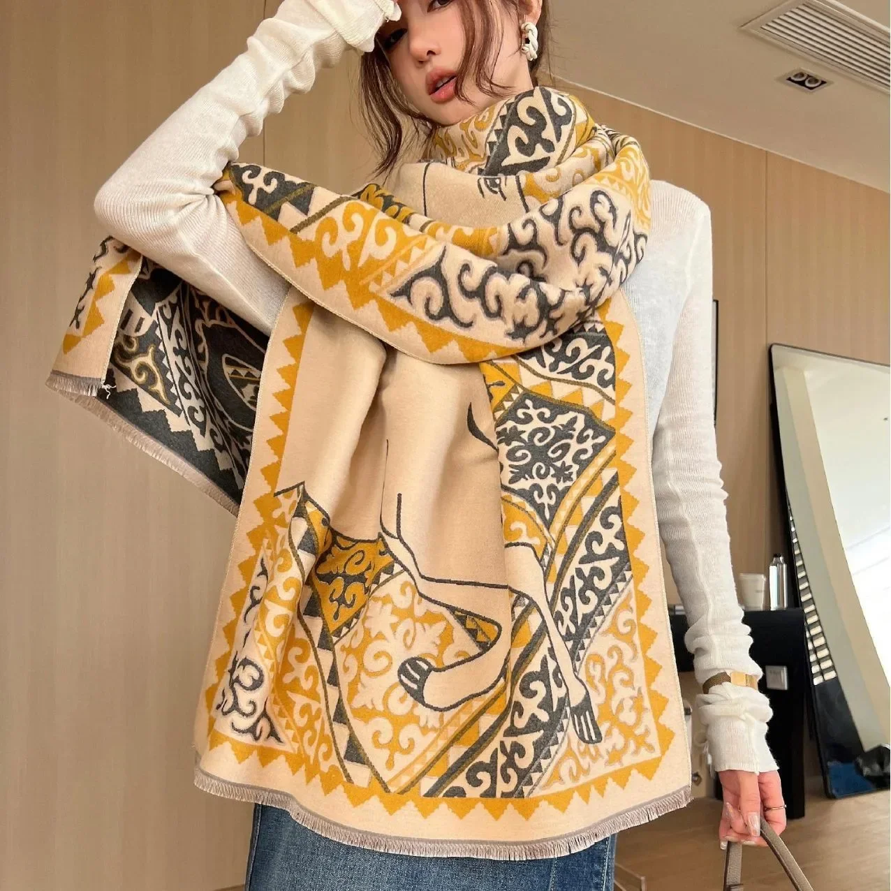 2024 Luxury Scarf Cashmere Winter Pashmina Shawls Lady Wraps Design Plaid Floral Warm Scarves Blanket Stoles