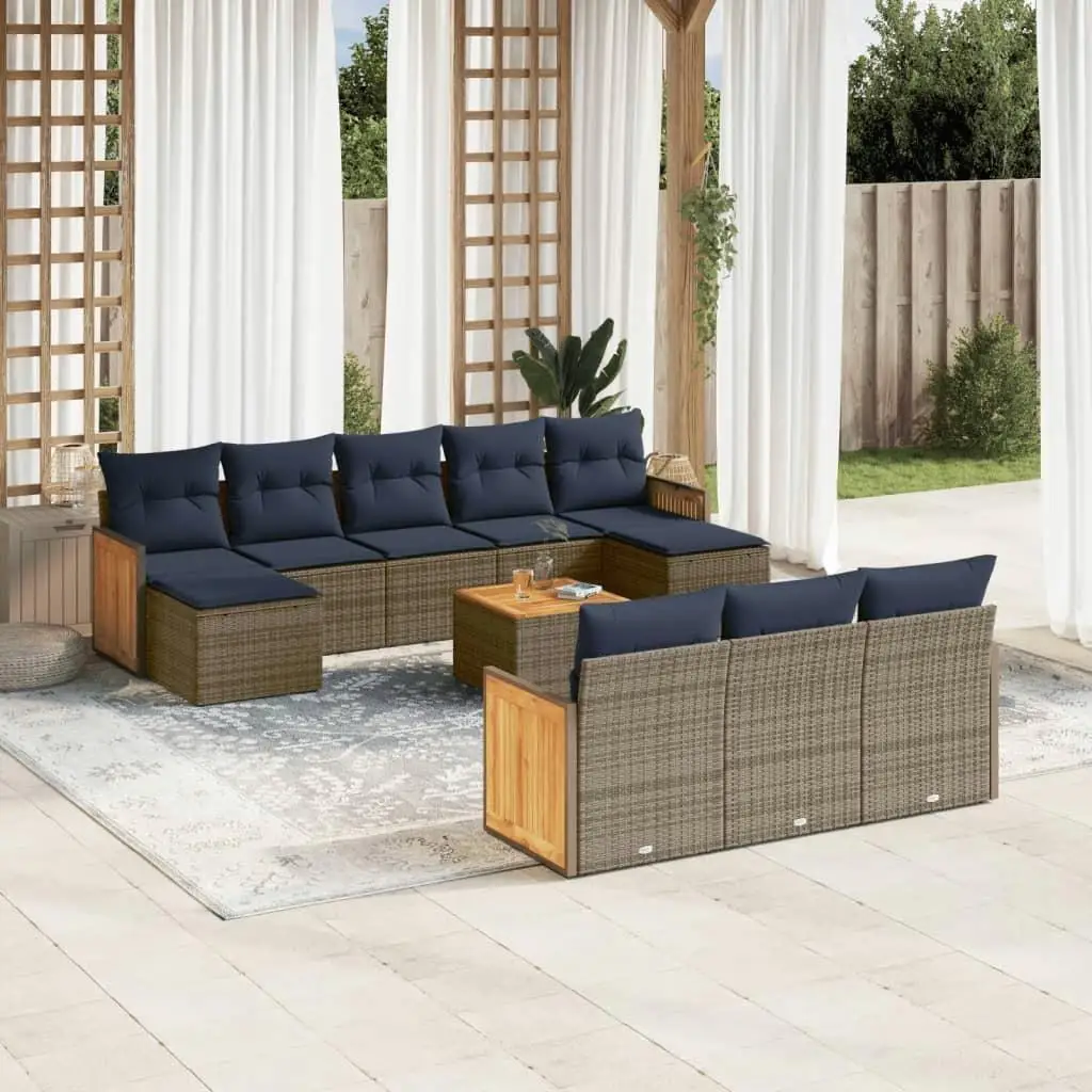 

11 Piece Gray Rattan Patio Sofa Set with Comfortable Cushions Outdoor Furniture Garden Seating