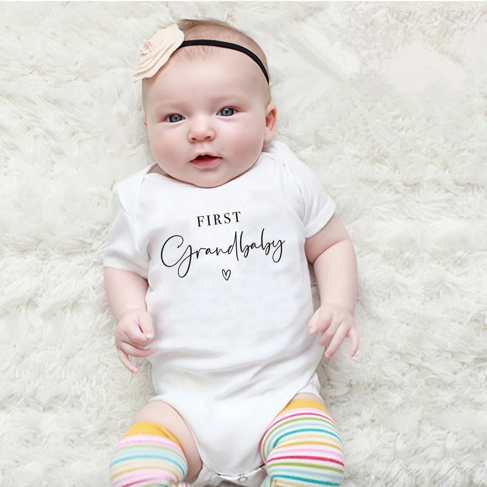 First GrandBaby Print Baby Announcement Bodysuit Cotton Newborn Rompers Pregnancy Announcement for Grandparents Baby Shower Gift