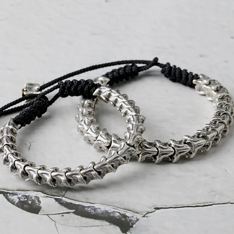 S925 Sterling Silver Charm Bracelets New Fashion Wax Hope Spine Snake Bone Hand String  Argentum Punk Jewelry for Women Men