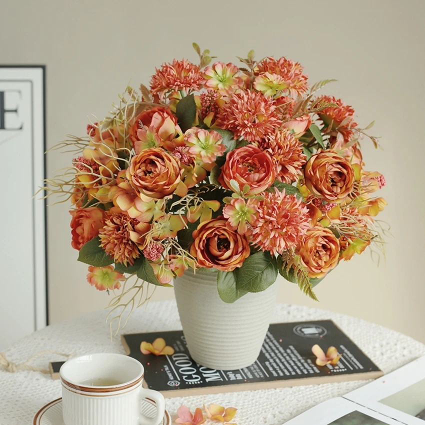 الزهور الاصطناعية مهرجان الورد ديكور المنزل باقة الزفاف الزفاف الزهور المجففة هدية عيد ميلاد اكسسوارات الزهور وهمية Ou