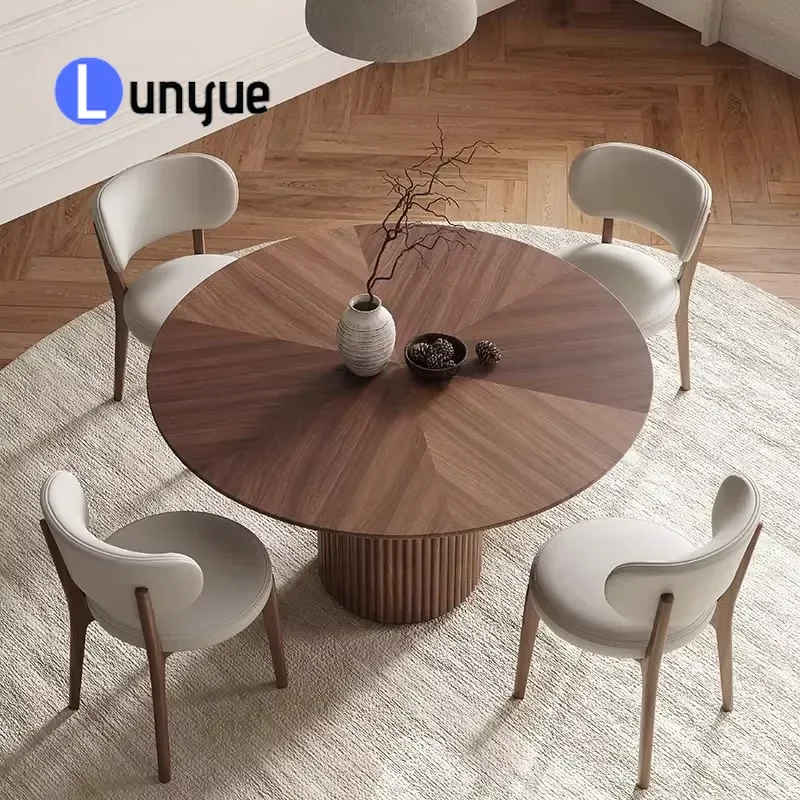 Medieval Style Solid Wood Dining Table Walnut Color Compact Stone Top Small Coffee Table for Restaurant Negotiation Home