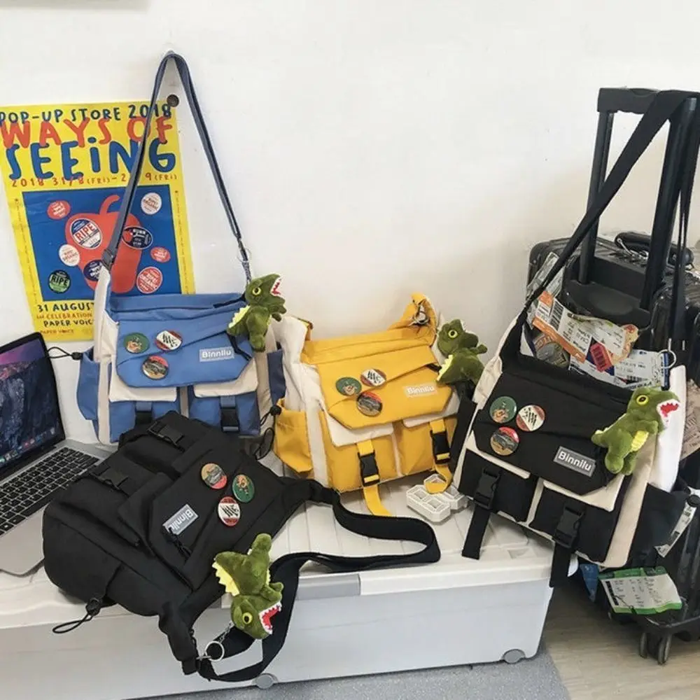 

Мужская сумка через плечо большой емкости в японском стиле, нейлоновая сумка почтальона в стиле Харадзюку, квадратная легкая сумка на одно плечо унисекс