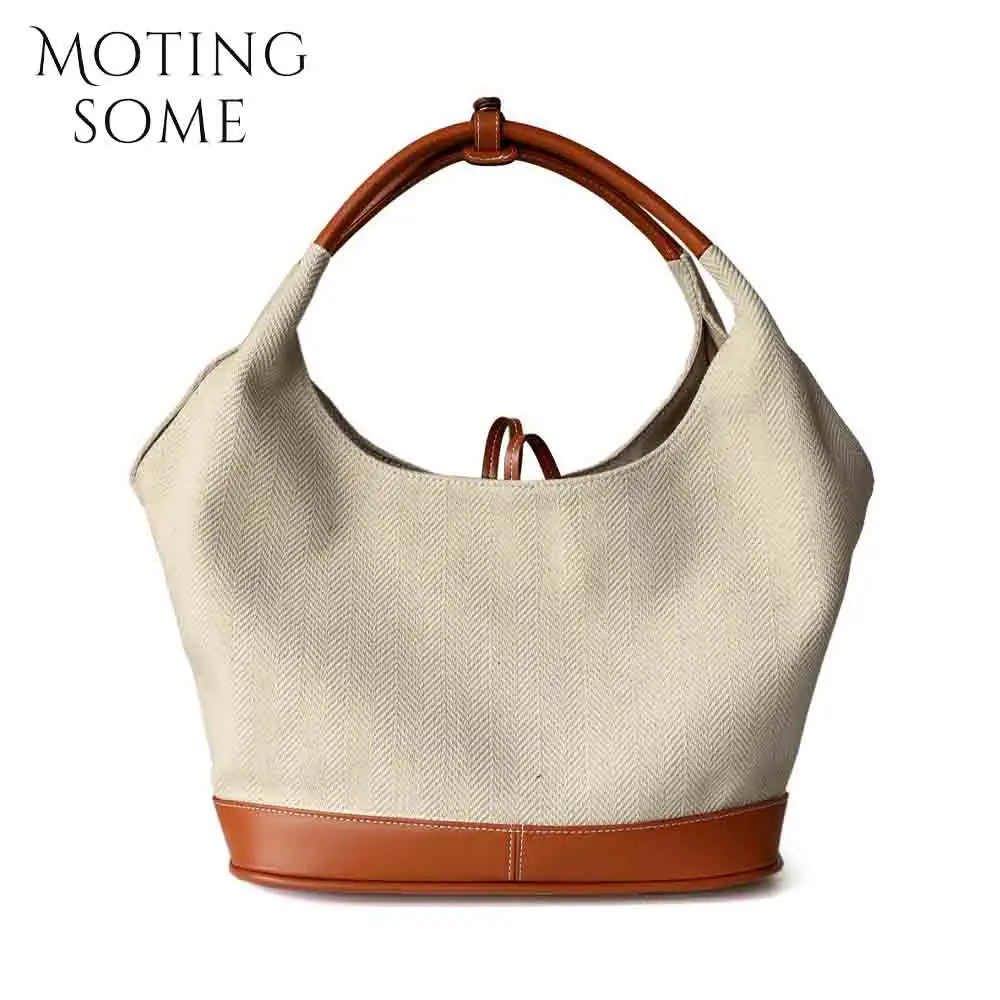 

Motingsome Canvas Shoulder Bag Woman Luxury Designer Bags Quality Summer Beach Casual Tote Lady Holiday Bucket Purses 2024 New