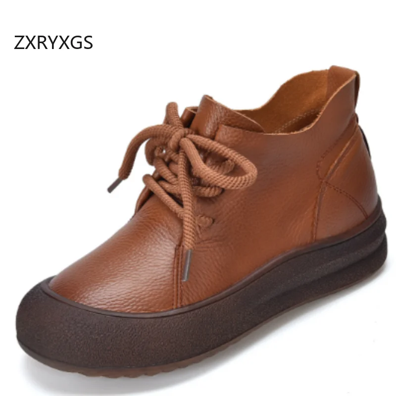 

ZXRYXGS Top Cowhide High Top Sneaker Emperament Elegant Women Short Boots 2025 Autumn Lace-up Women Sneakers Trendy Travel Shoes