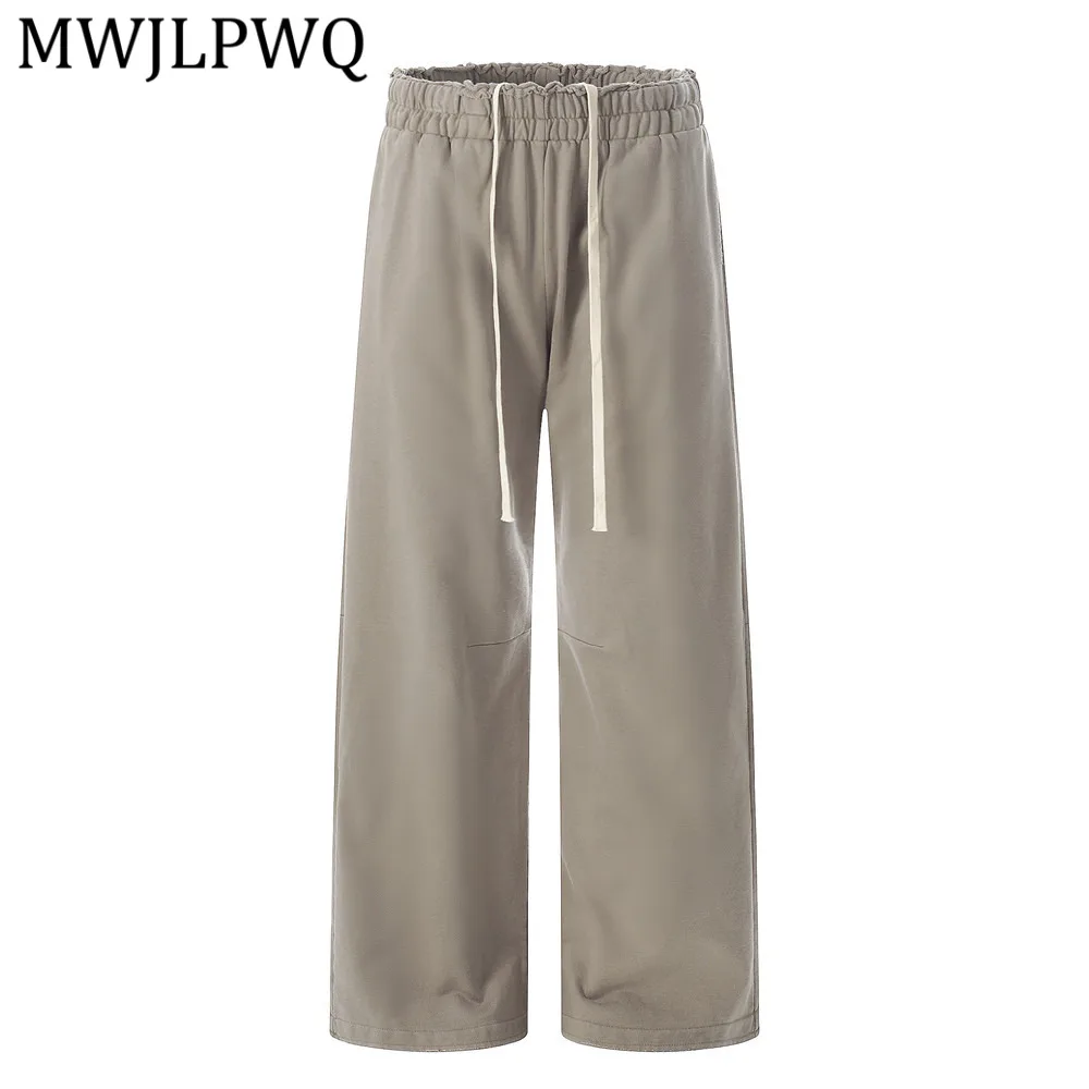

MWJLPWQ Loose-Fit American-Style Wide-Leg Casual Pants Men Vibe Trendy Streetwear Distressed Edges Elastic Waist Trousers 14198