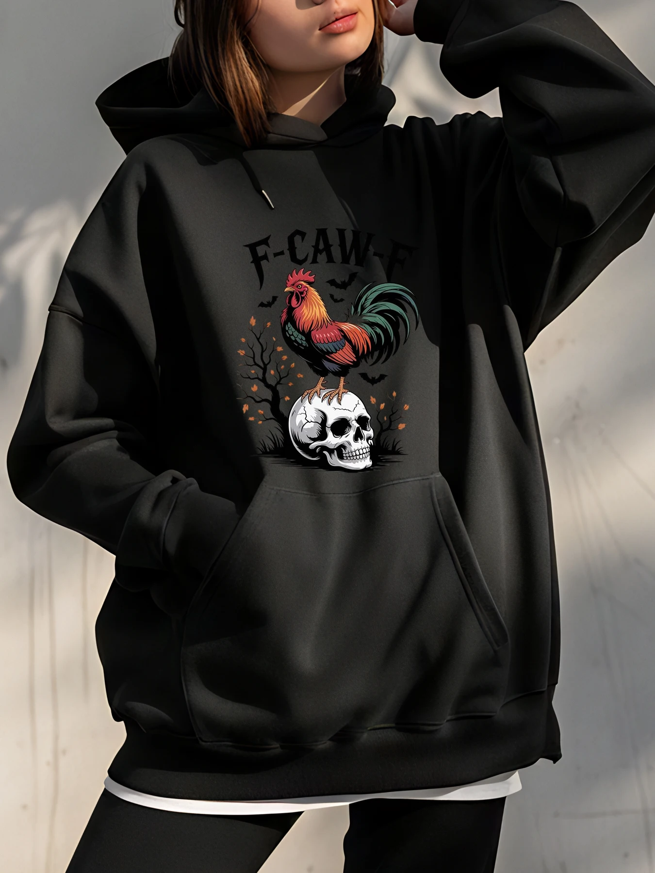 

Толстовка F Caw F с принтом черепа петуха унисекс, повседневная уличная одежда, модная женская и мужская осенне-зимняя одежда