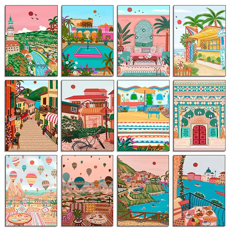 Diamond Painting Nordic Morocco Marrakech Cappadocia India Gate Travel City Diamonds Mosaic Handmade Art Gift Home Decor