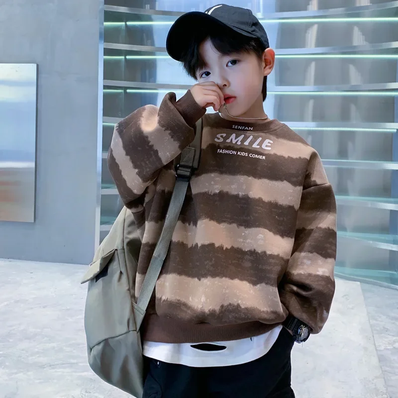 

Boys Autumn Clothes 5-14 Years Old Boy Autumn Striped Sweater round Neck Fashion Coat Loose Casual and Comfortable Boy's Sweater