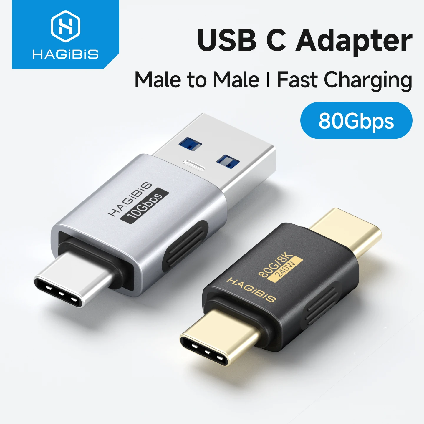 Hagibis USB C Adapter USB A to USB C Male to Male Converter Charging Connector for IPhone17 Pro Laptop SSD Power Bank Earphone