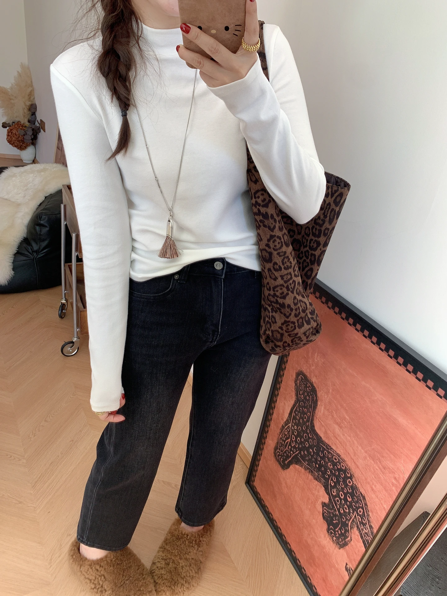 

Универсальная женская футболка с высоким воротником и длинными рукавами, эластичный топ для повседневной носки, мягкий и удобный, из смеси хлопка и полиэстера, осень-зима