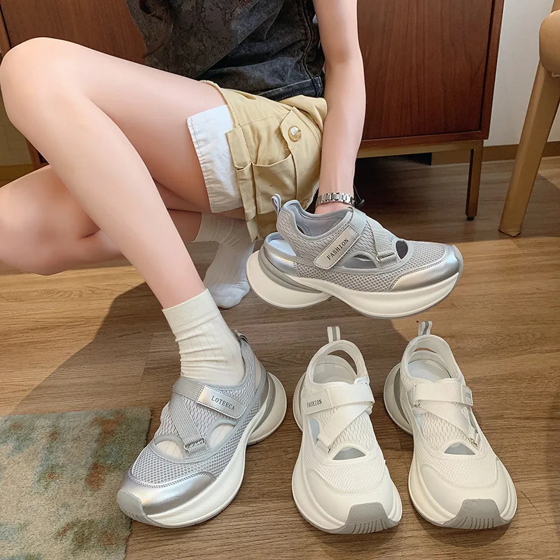 Summer Women Casual Sport Sandal Thick Sole Sneakers 2024 Fashion Hollow Breathable Chunky Shoes Woman Platform Sports Shoes