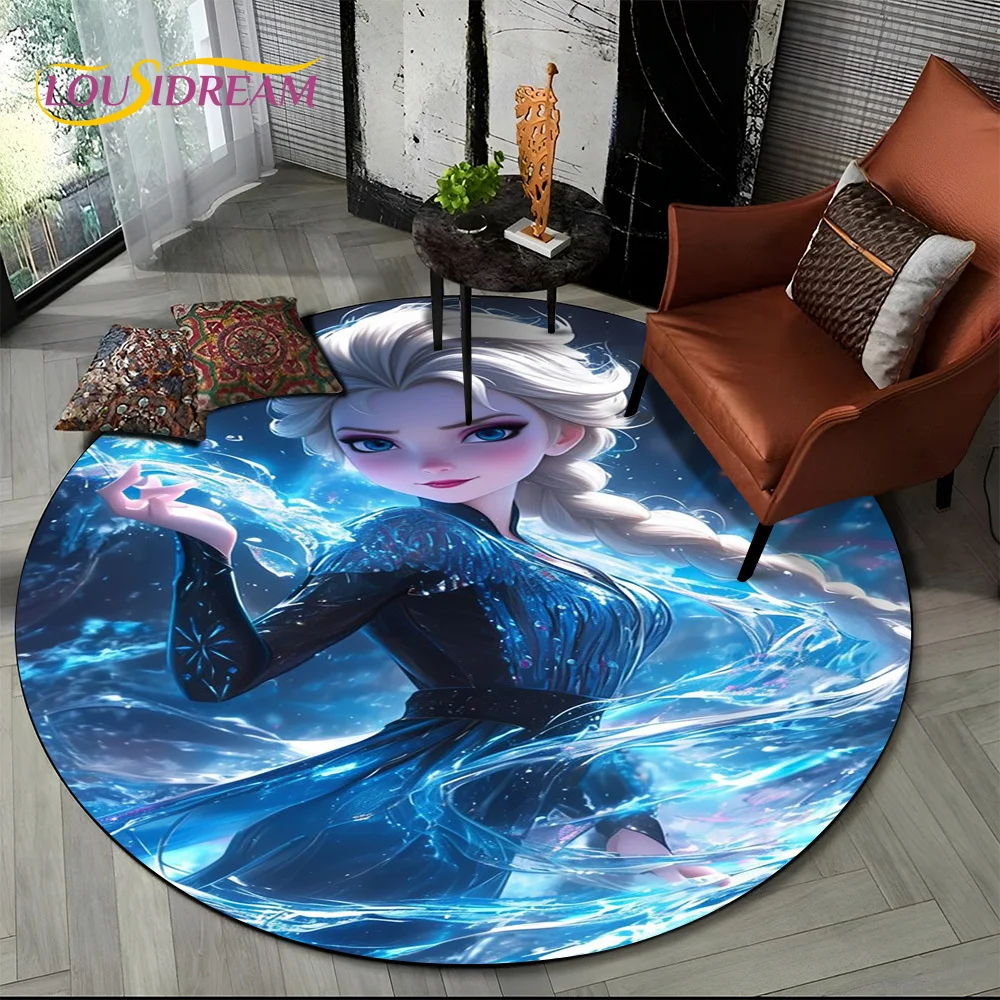 Disney Frozen Elsa Princess Snow Queen Cartoon Round Area Rug,Carpet for Living Room Bedroom Sofa Decor,kids Non-slip Girl Gift