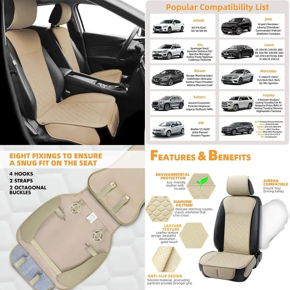

Auto Car Seat Covers Leather Car Seat Protector for Women Airbag Compatible Diamond Pattern PU Seat Cover Universal Fitness 2PCs