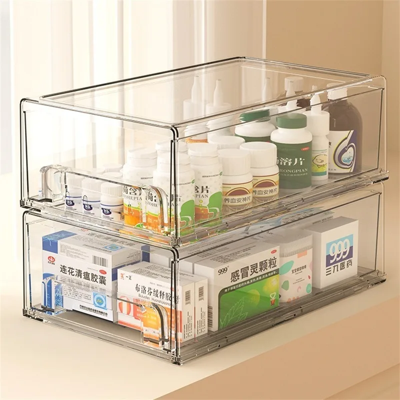 Medicine Box Drawer Home Light Luxury Transparent Acrylic Multi layered Stackable Dust Proof Large Capacity Desktop Storage Box