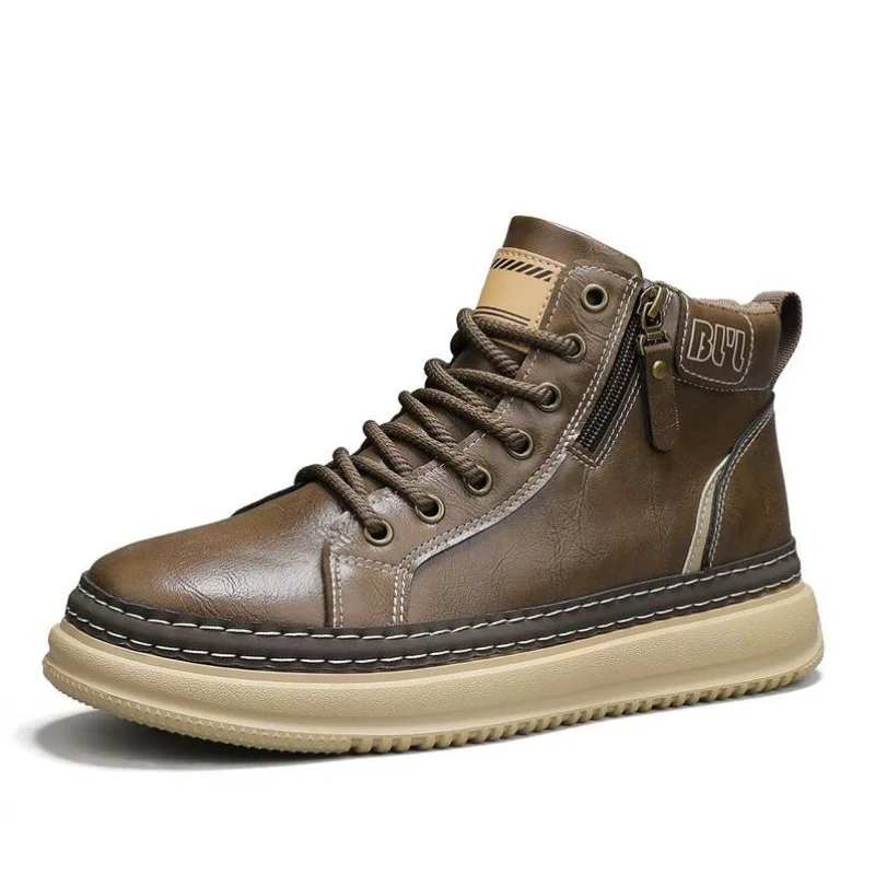 Men's Casual Shoes Trendy Lace-Up Lightweight Mid-Top Trendy Soft Sole Soft Surface Business Shoes Men's Driving Sneakers