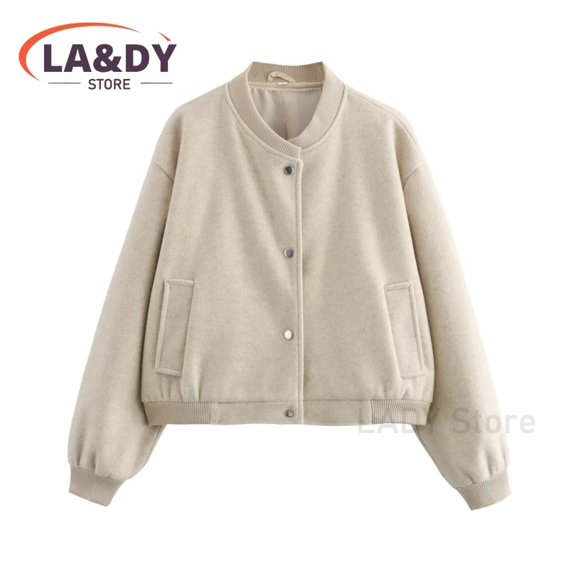 Jacket Coat 2024 Autumn Women Fashion Loose Single Breasted Stand Collar Female Solid Color Casual Long Sleeve Pockets Outerwear