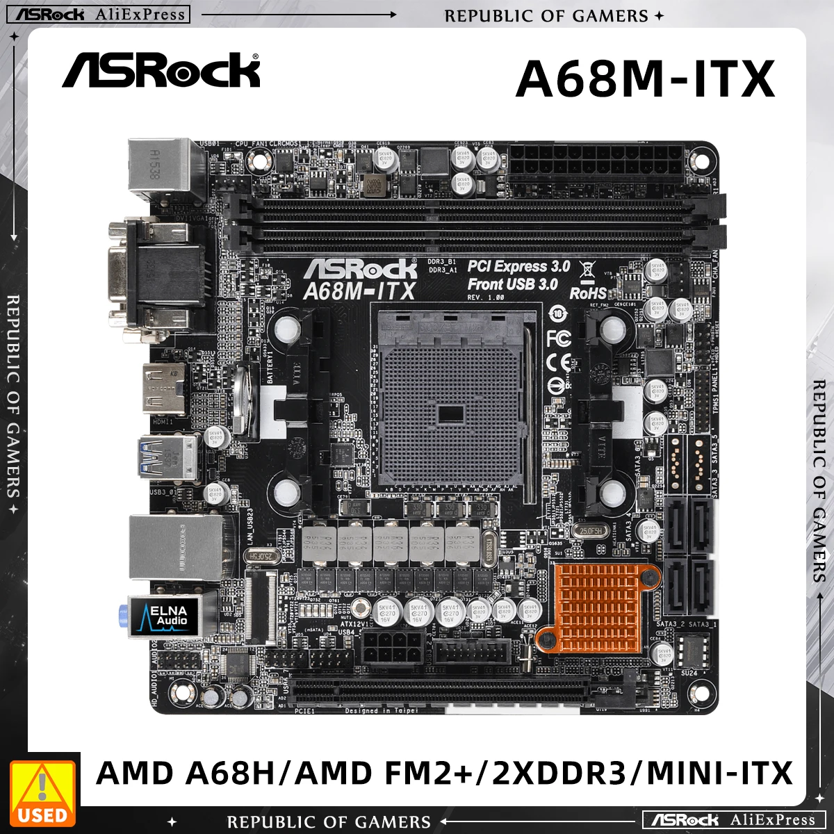 ASRock A68M-ITX Motherboard Support for Socket FM2+ 95W / FM2 100W Processors 32GB DDR3 1866MHz HDMI PCIe 3.0 AMD A68H Mainboard