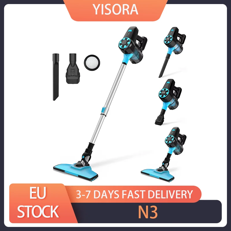 YISORA N3 Cordless Vacuum Cleaner, 17kPa Powerful Suction, 0.7L Dust Cup, 40min Runtime, 2200mAh Capacity, 70dB Noise Level