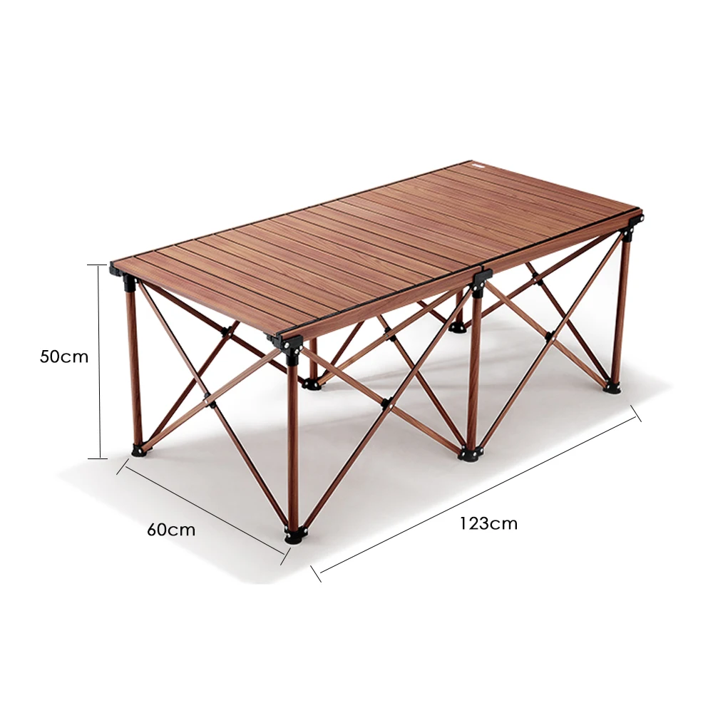 Folding Camping Wood Table Outdoor Egg Roll Aluminium Alloy Table With Storage Bag Multi Functional For Travel Beach Garden