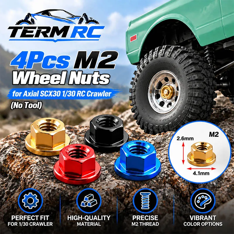 4Pcs M2 Brass Wheel Hub Lock Nuts with Socket Tool for Axial SCX30 1/30 RC Crawler
