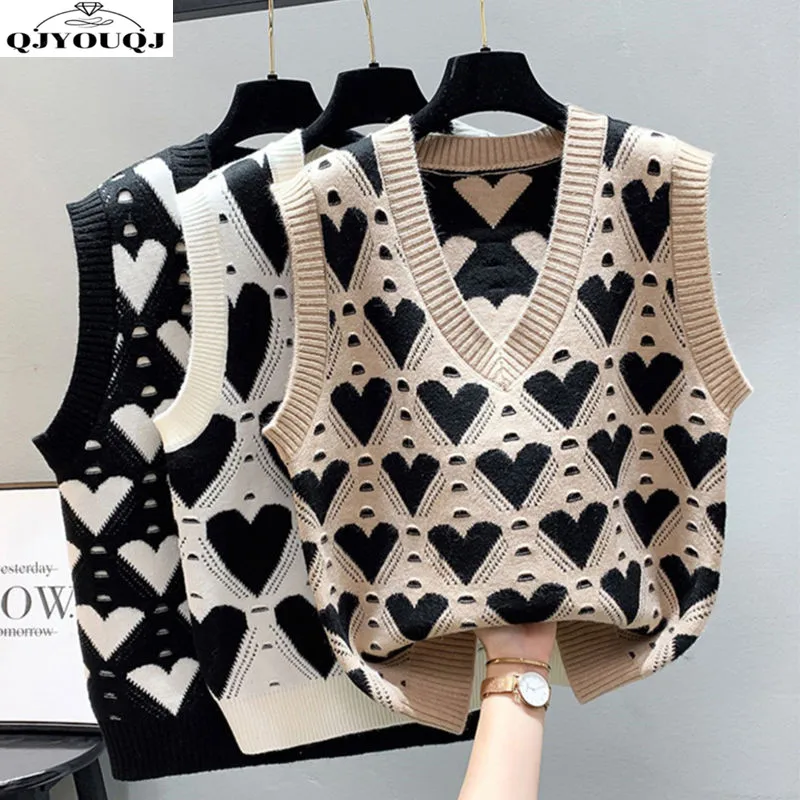 2024 Autumn/Winter New Knitted Vest Women\'s Pullover Sleeveless Sweater Korean V-neck Loose Age Reducing Vest