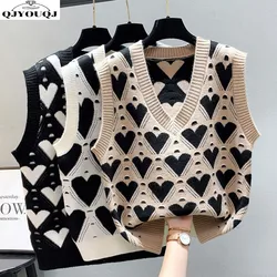 2024 Autumn/Winter New Knitted Vest Women's Pullover Sleeveless Sweater Korean V-neck Loose Age Reducing Vest