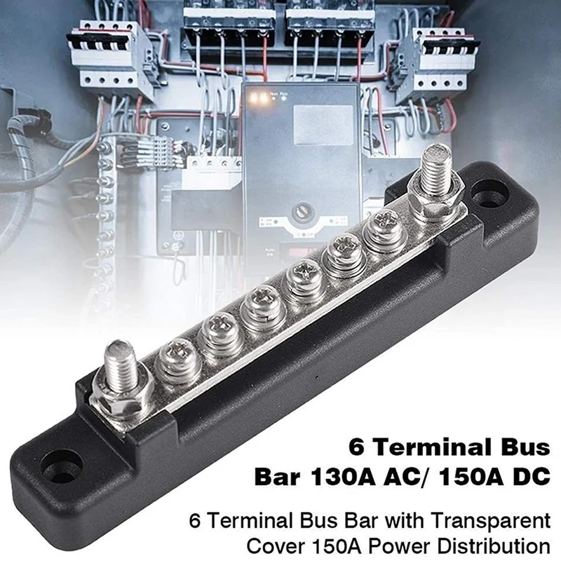 6P Copper Busbar 150A High Current Straight Single Row With Transparent Upper Cover For Marine Yacht Circuit Insurance