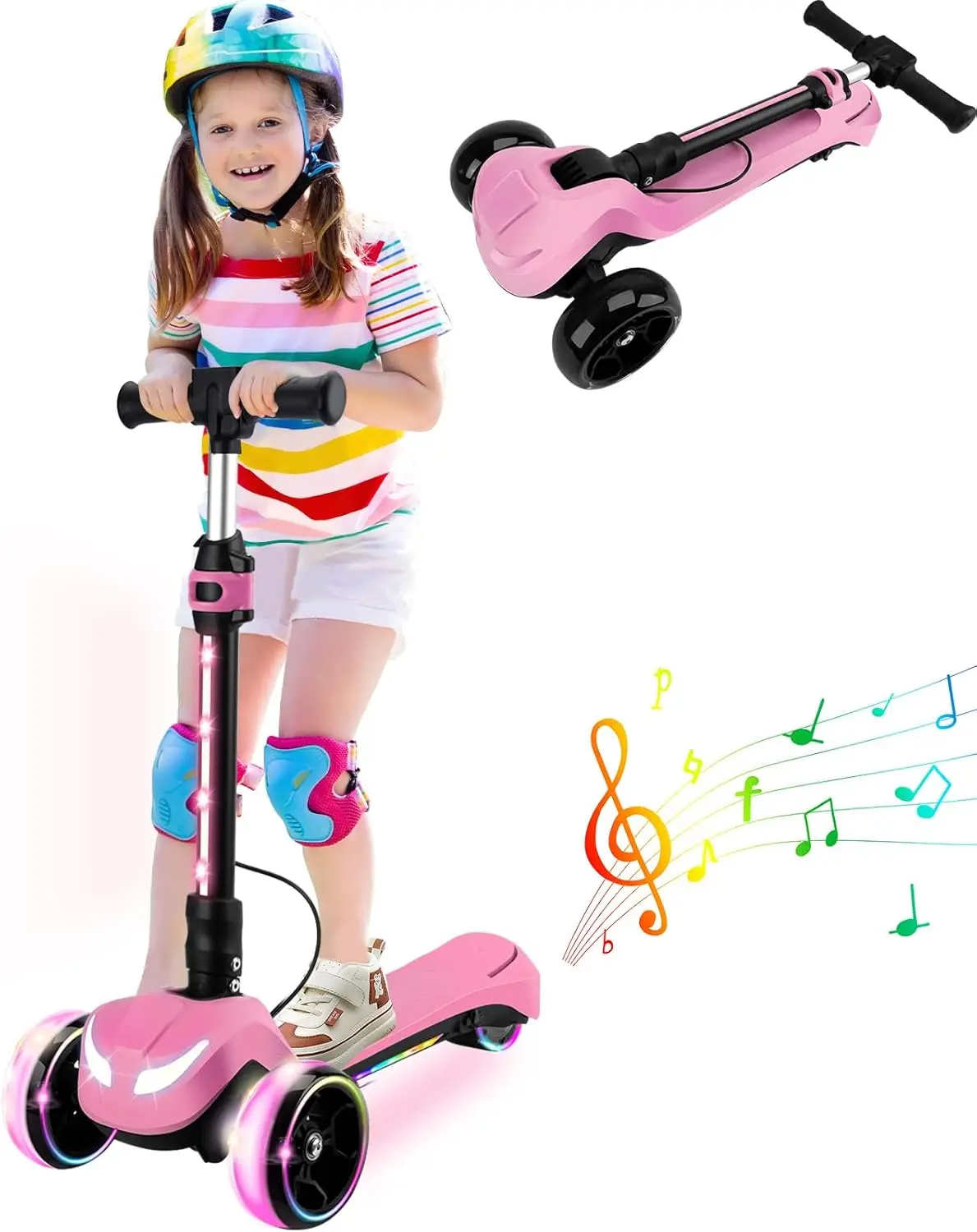 Electric Scooter for Kids w/150W Powerful Motor, Thumb Throttle, LCD Screen, Bluetooth, Light-Up Stem Deck & Wheels, 3 Adjus