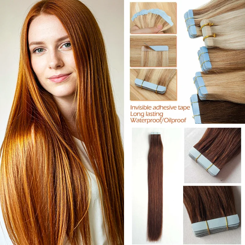 100-human-hair-tape-in-hair-wig-20pcs-24inch-straight-2-p27-613-add-length-volume-office-casual-wholesale-dropship