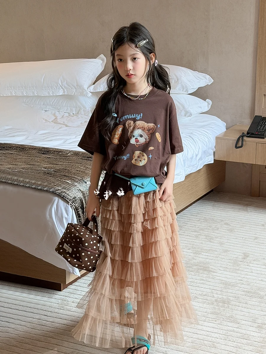 ポーラガール漫画半袖-tシャツ純綿ルーズ韓国スタイル子供夏服女の子のための年齢-3-5-子供服