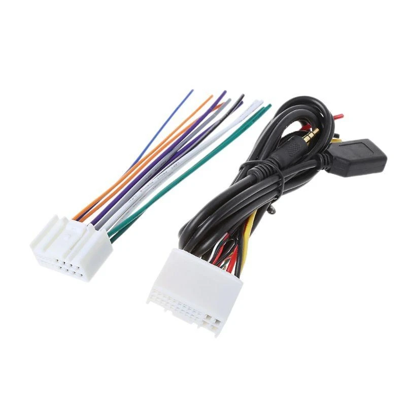 

652F Car Stereo Radio Plug Harness Player Adapter Wiring Harness Connector Music Player Cable Durable with USB&AUX Plug