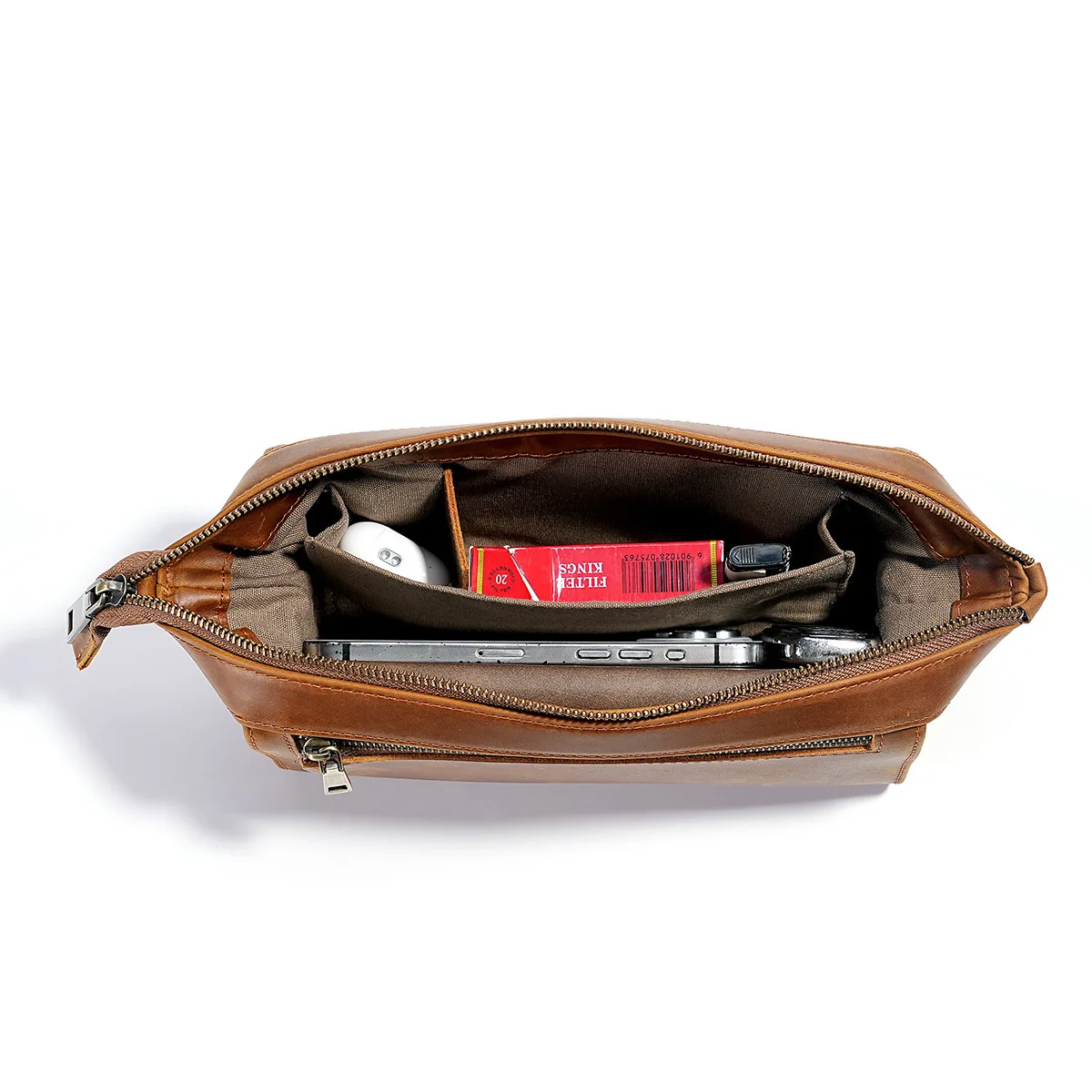 حقيبة حمل جلدية للرجال، متعددة الأغراض للسفر مع جيوب لمنظم أنابيب شاحن الهاتف والسجائر #5