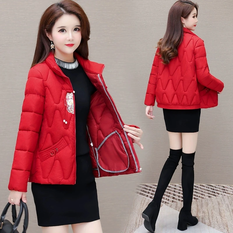 Women's Korean Cotton Jacket stand collar Parkas Thick Warm Padded Chinese Style Coat Loose short Snowsuit Winter Outwear New