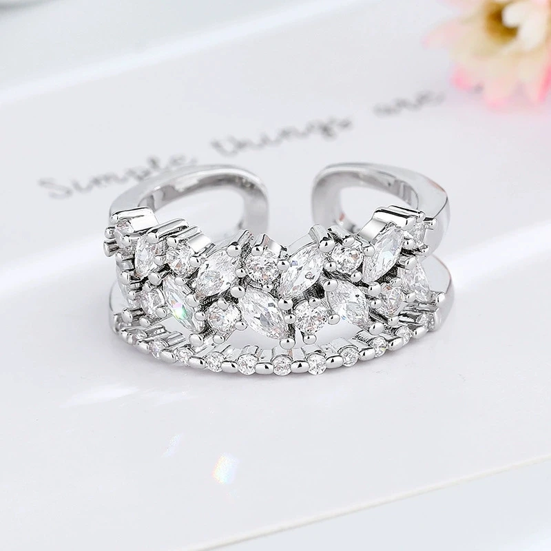 Double Pave Open Ring Minimalist Zirconia Stackable Ring for Women High-End Jewelry Gift