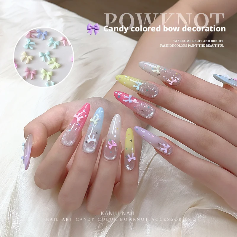 50-100pcs Candy Color 3D Bowknots Nail Charms Sweet Mini Ribbon Bow Nail Art Decorations Nail DIY Manicure Accessories Supplies