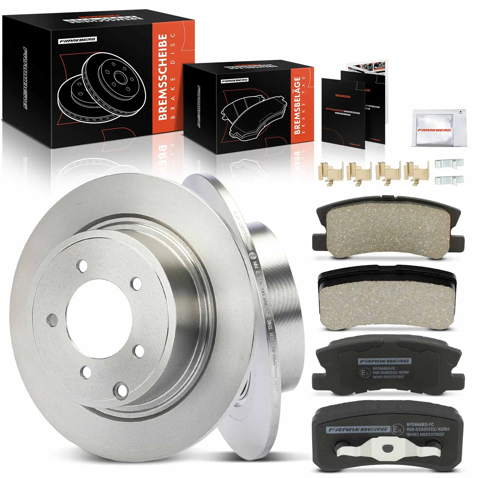 Frankberg 2x Remschijven + 4x Remblokken Achteras Links Rechts voor Jeep Patriot, Chrysler Sebring 4743999AA, 4743999AB
