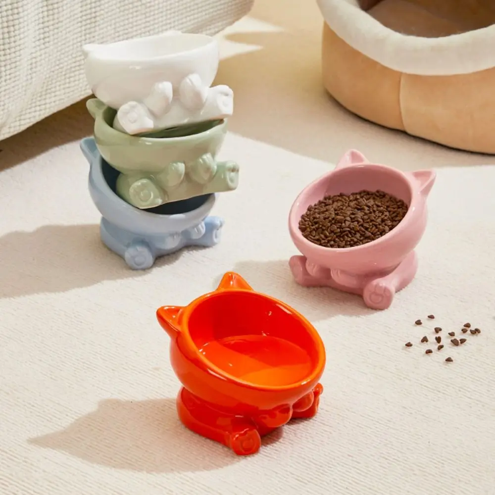

Ceramic Cat Bowl Cute Multi-use Dog Food Feeding Basin Large Capacity Slanted Mouth Pet Drinking Feeder Water Container