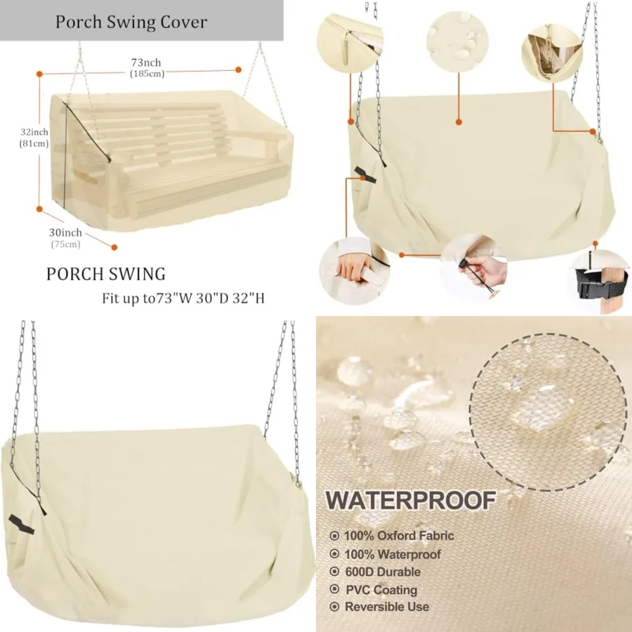 

Porch Swing Cover 73 Inch Waterproof 600D Oxford Hanging Outdoor Swing Cover All Weather Protected Swing Covers for Outdoor Fur