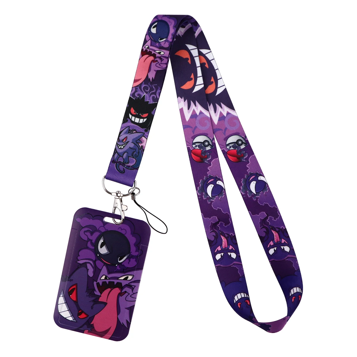 Cordão de pescoço com estampa do personagem Gengar, estilo anime, para chaveiro, capa de cartão de identidade, passaporte, celular, crachá, porta-chaves e outros acessórios.
