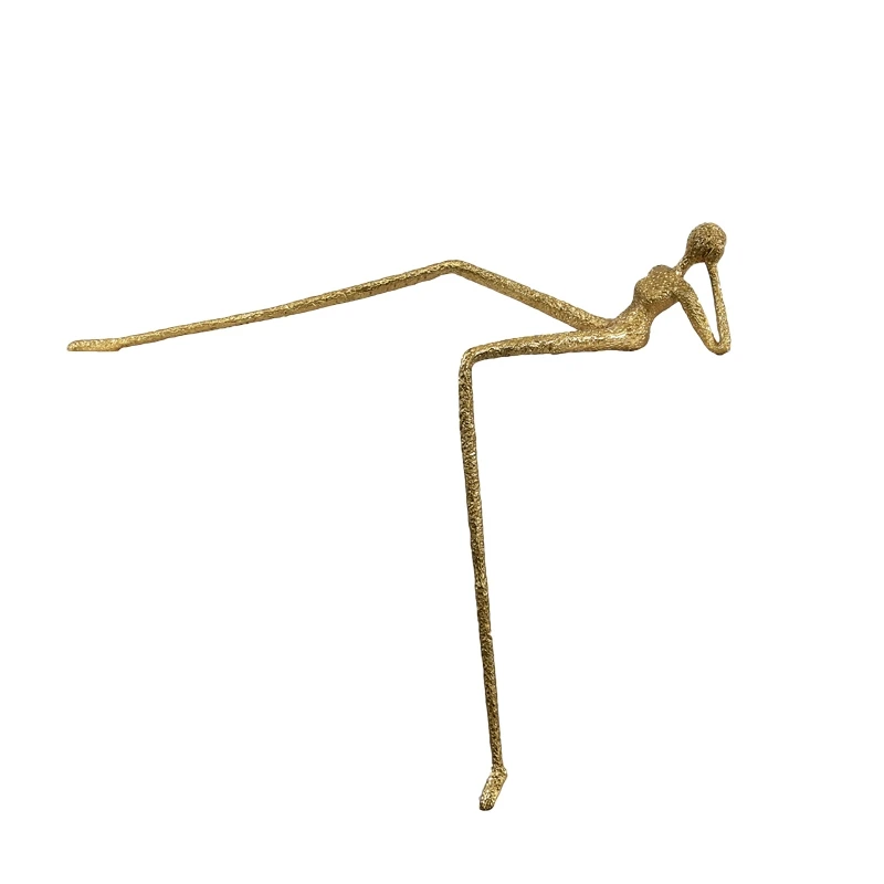 Metal Handicraft Abstract Figure Sculpture Lying Golden Man Pendant Decorative Figurines Home Decoration Accessories