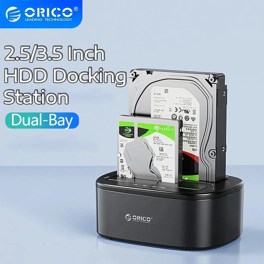 

ORICO Dual bay 2.5/3.5 Inch Hard Drive Docking Station for 2.5 3.5 Inch HDD SSD USB 3.0 to SATA Hard Drive Dock with 12V3A Power