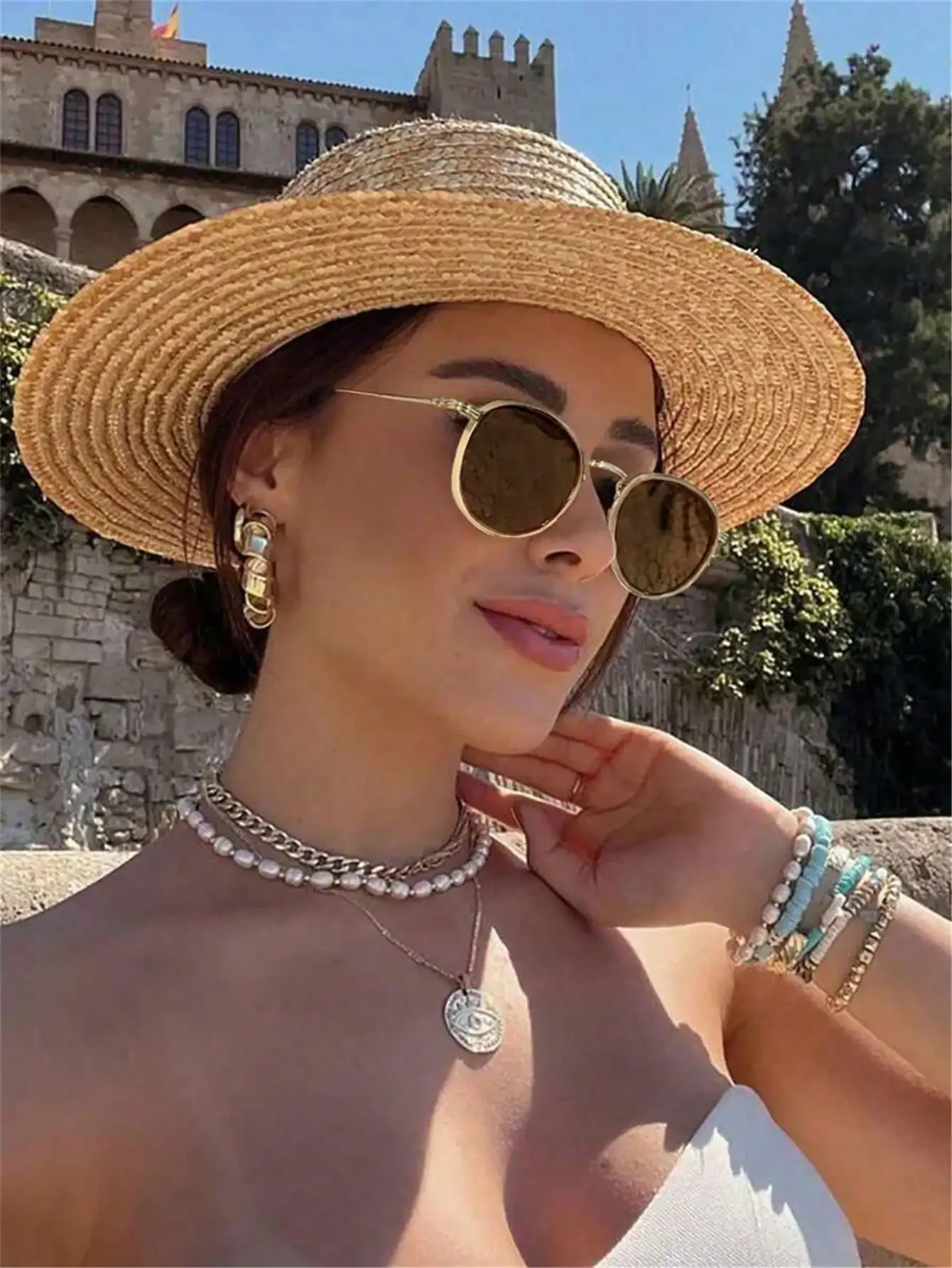 New Hot Sale Retro Black Round Frame Fashion Skinny Sunglasses
