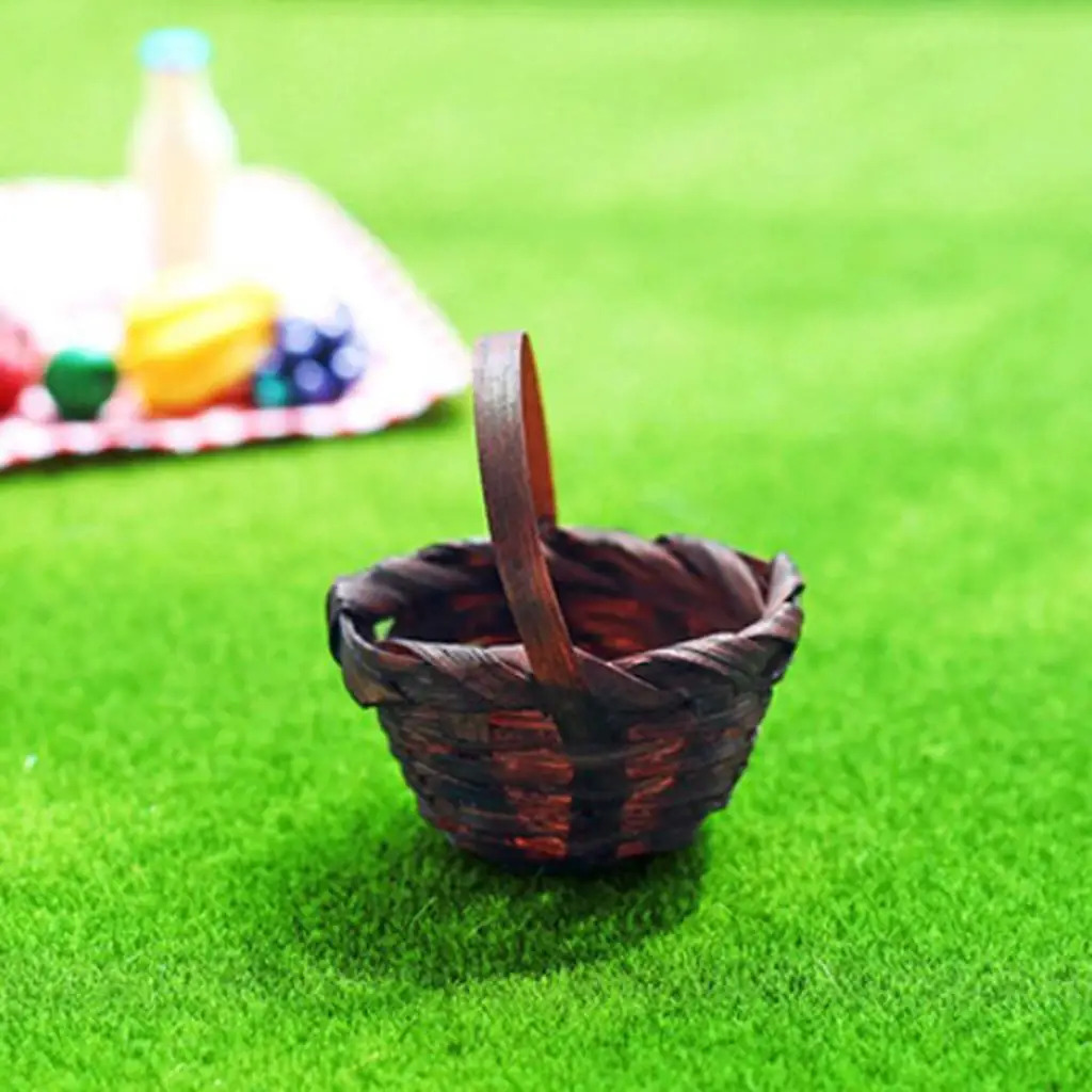 سلة خيزران مصغرة 1:12 لبيت الدمى، سلة تخزين، أثاث لغرفة النوم وغرفة المعيشة، ديكور يدوي الصنع