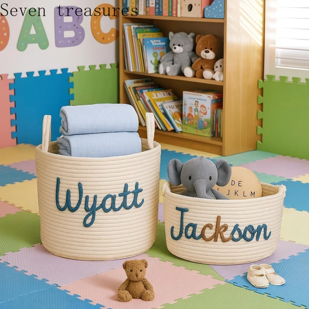 

Personalized Custom Name Baby Storage Basket Cotton Rope Storage Basket for Pets and Children Woven Storage Basket