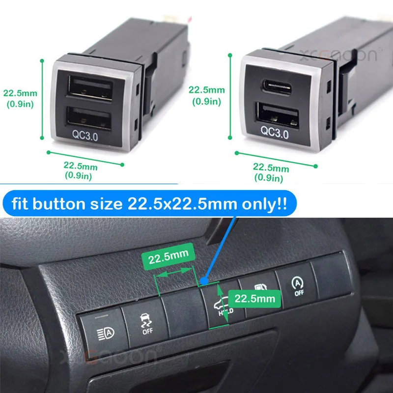 Type-C & USB QC3.0 Car Quick Fast Charger Adapter for Toyota Land Cruiser Prado 150 Series Rav4 Camry Hiace Corolla