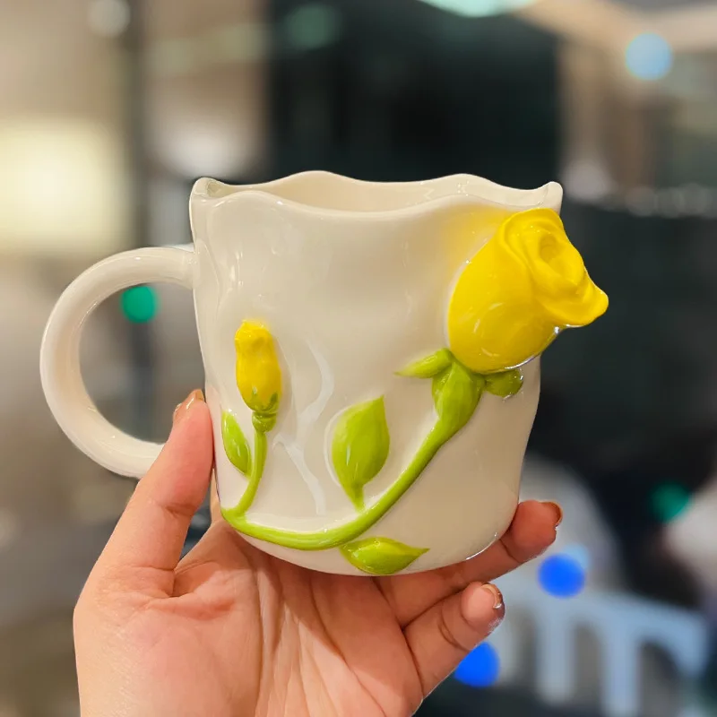 Underglaze Color Ceramic Cup Rose Water Coffee Cups Pastoral Style Girl High Appearance Level Household Korean Drinking Mug - Image 5