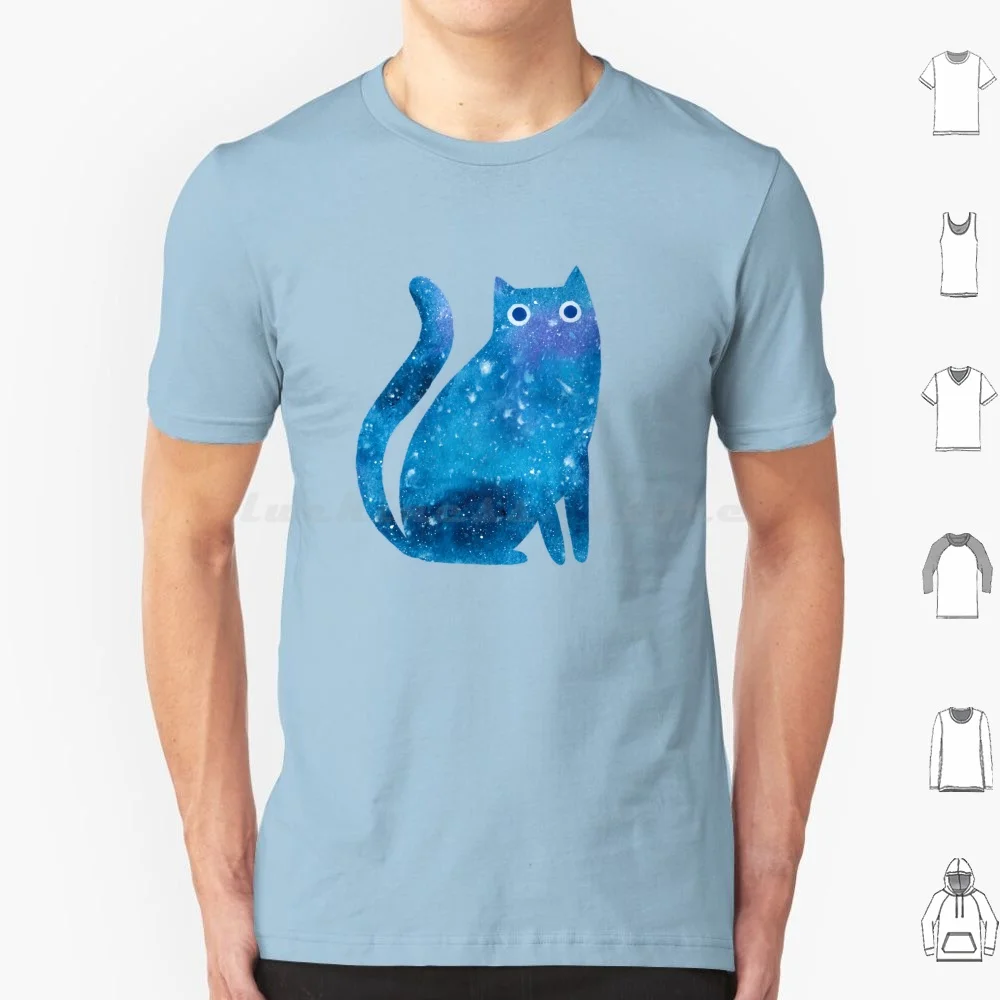 Cosmic Kitty T Shirt Big Size 100% Cotton Cats Heavenly Celestial Cat Lovers Beautiful Stars Blue Astronomy Mom Star Gazing