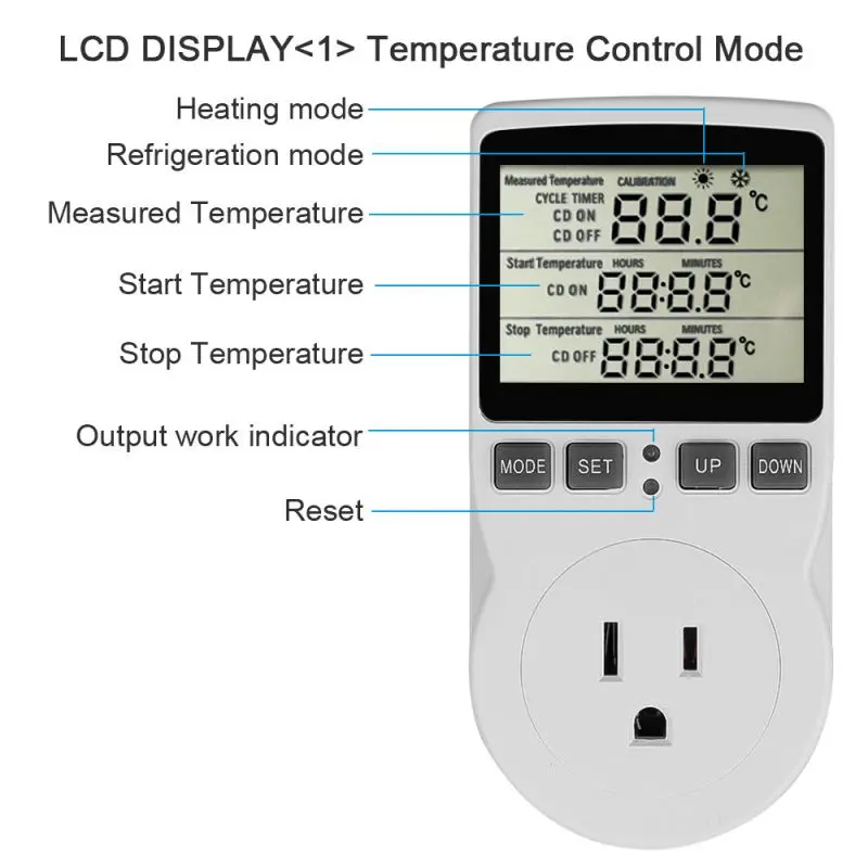 Controlador de Temperatura Digital Soquete, Termostato, EU Plug, Temporizador, Aquecimento, Refrigeração, Refrigerador, Aquicultura, 220V