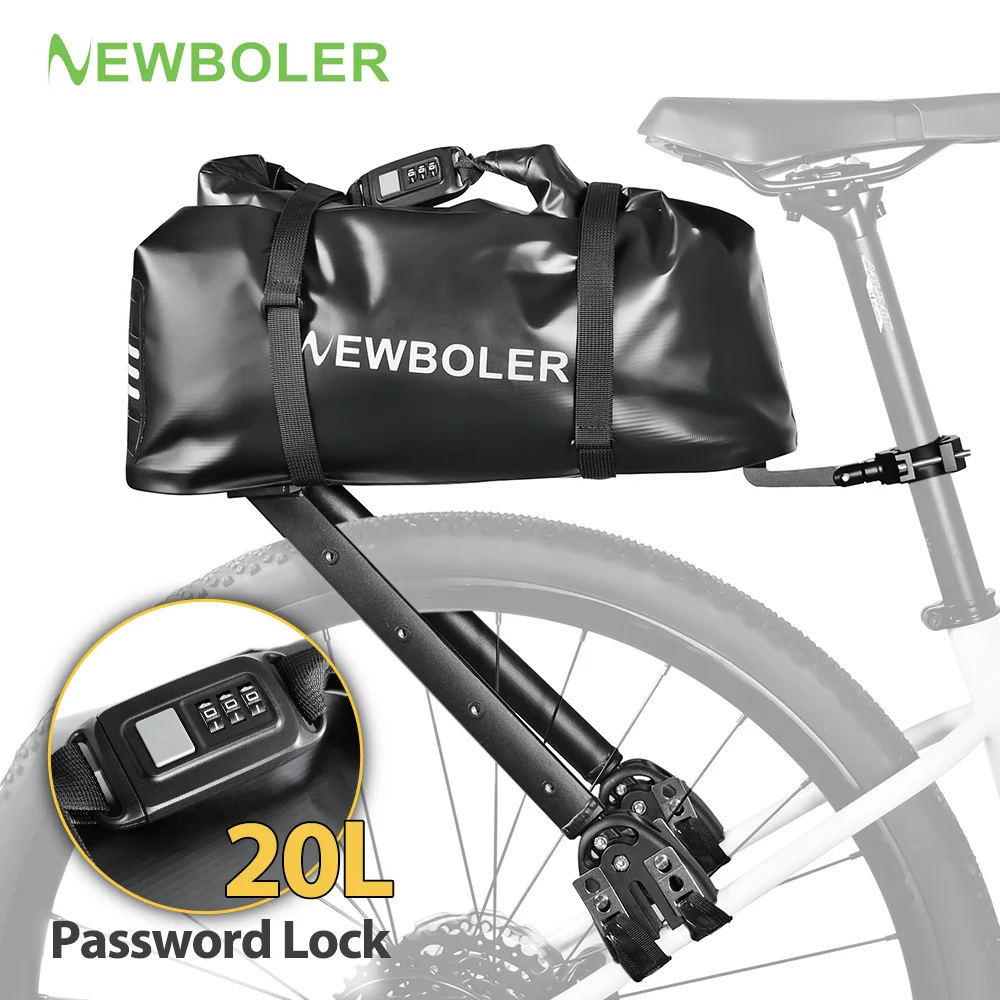 

NEWBOLER Bicycle Rear Seat Rack Adjustable Aluminum Alloy MTB And Gravel Bike Bike Carrier Passcode Lock Bike Bag Bikepacking